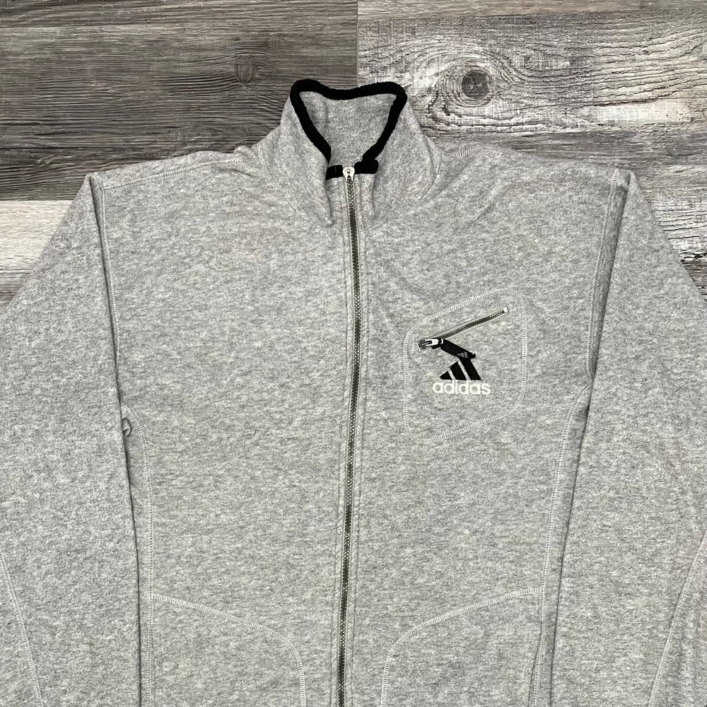 Vintage 90s Adidas Heather Gray Mens Medium Full Zip Sporty Fleece Jacket